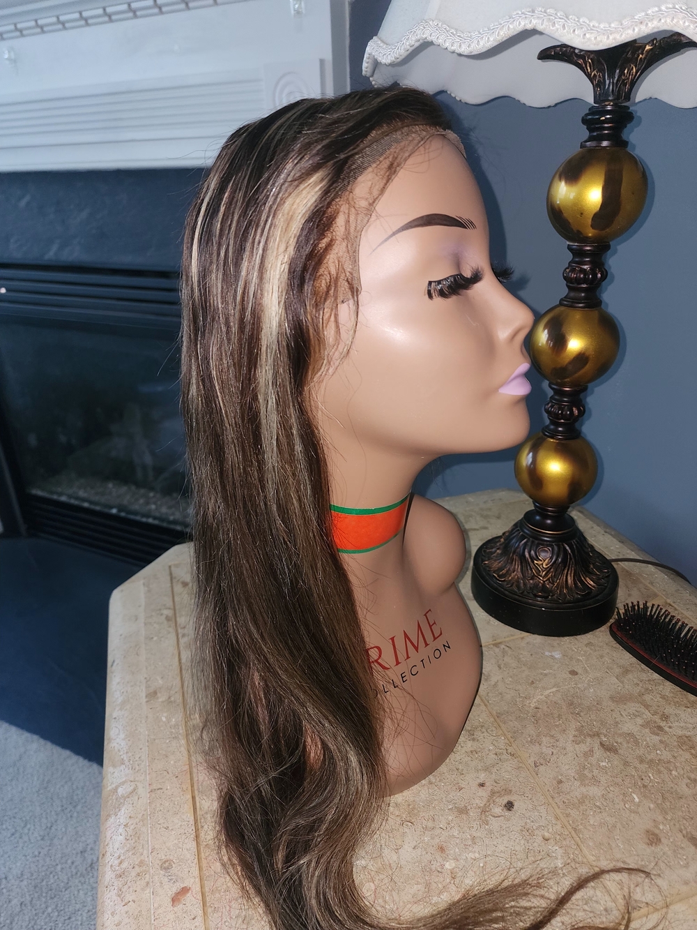 Pure Collection Long Brown Human Hair Wig with Blonde Highlights